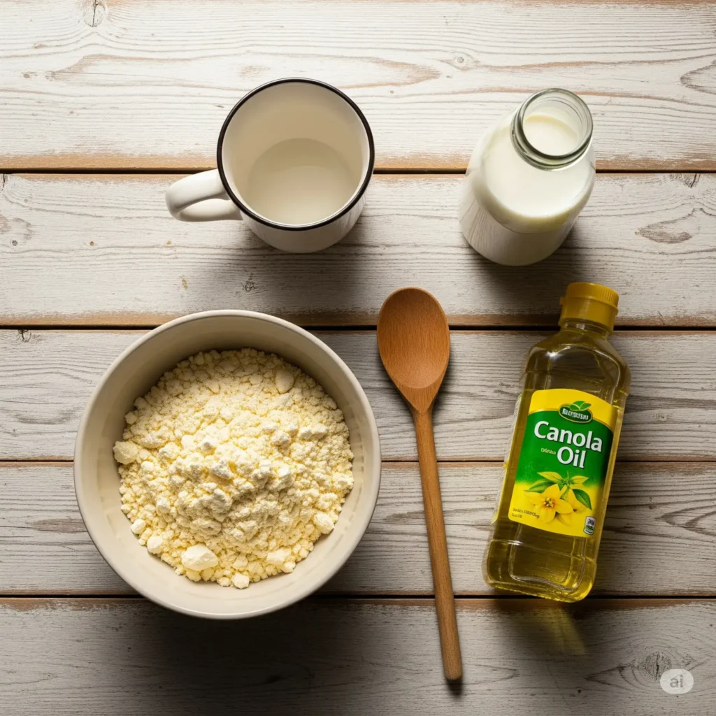 Mug cake ingredients with cake mix and milk