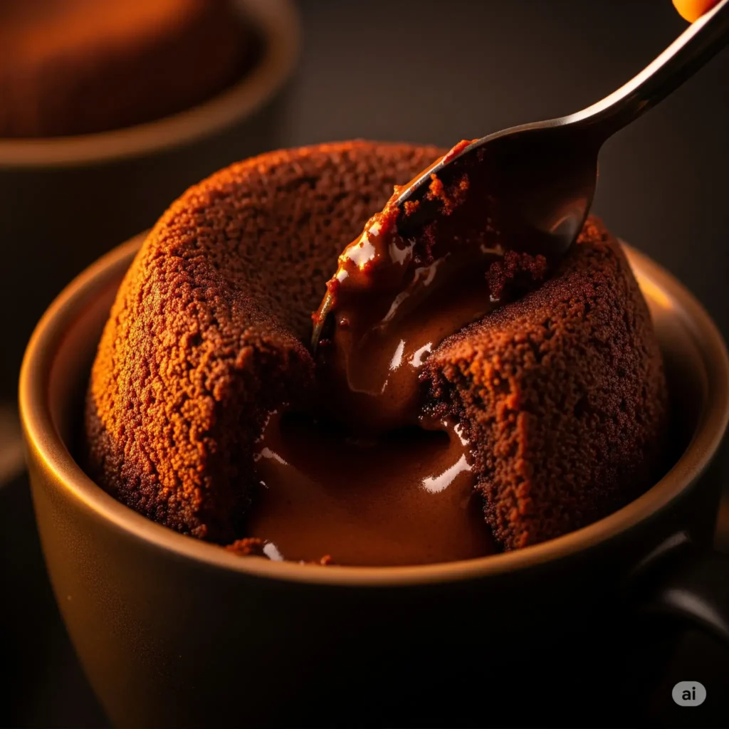 Chocolate lava mug cake with melted center